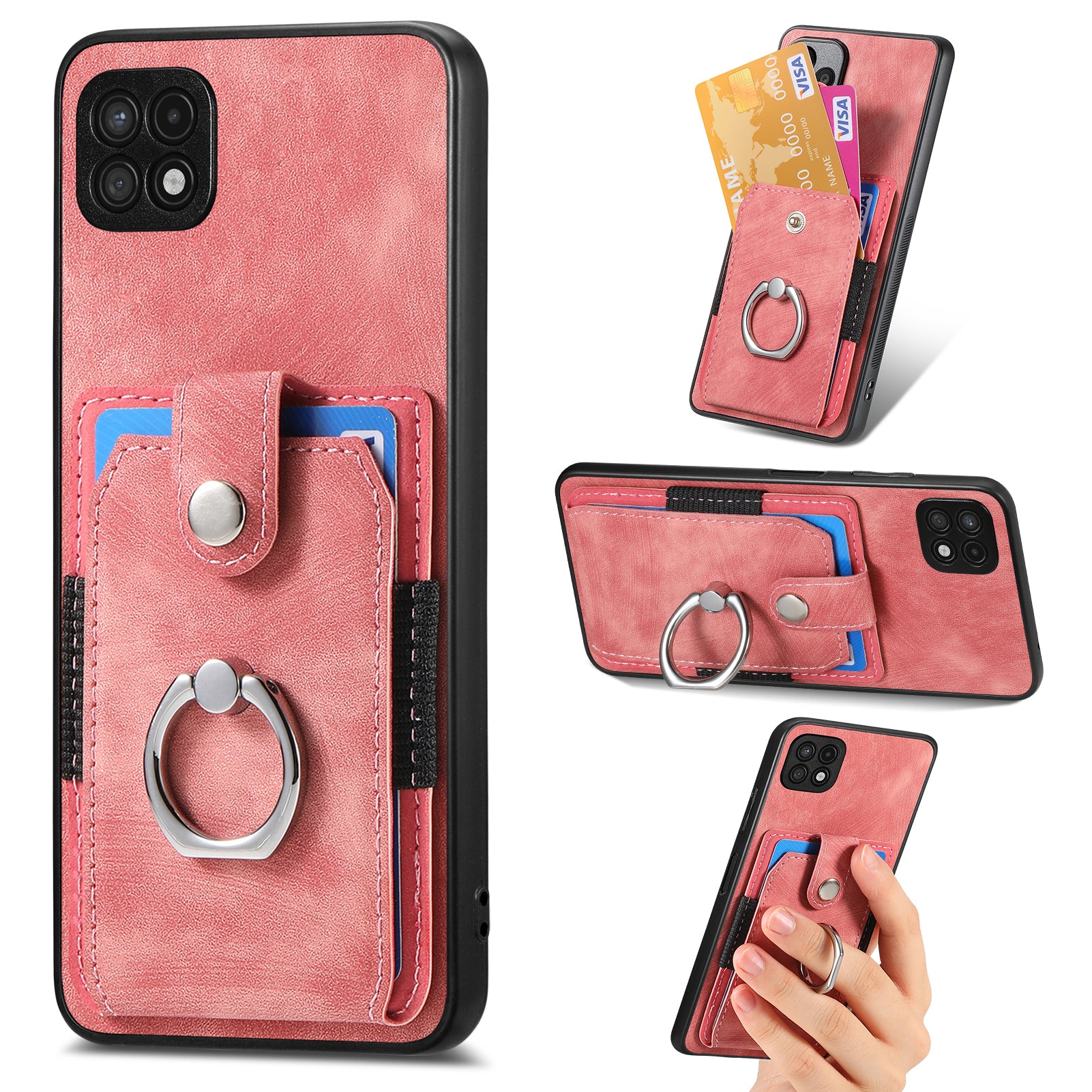 For Samsung Galaxy A22 5G (EU Version) Kickstand PU Leather PC TPU Card Slot Cover Ring Holder Phone Case For Samsung Galaxy A22 5G (EU Version) Kickstand PU Leather PC TPU Card Slot Cover Ring Holder Phone Case